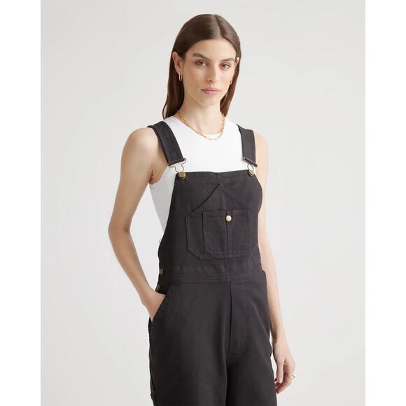 QUINCE Black Organic Stretch Cotton Twill Relaxed Overalls NWT Size Small - Picture 2 of 10